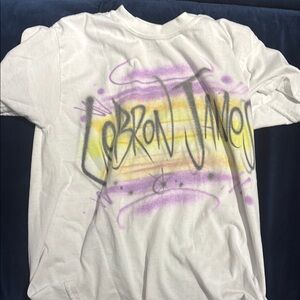 White Graphic T-Shirt with Purple and Yellow Accents